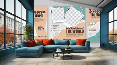 Set of travel sale social media post template. Summer beach holiday, traveling agency business offer promotion.tourism advertisement banner design. Wall mural