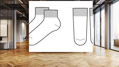 Ankle Socks length set. Fashion hosiery accessory clothing technical illustration stocking. Vector front, side view for Men, women, unisex style, flat template CAD mockup sketch outline isolated Wall mural