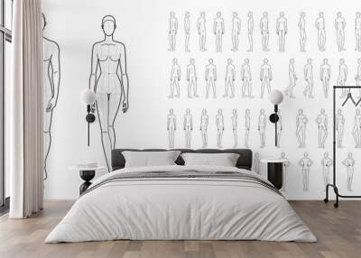 Fashion template of 50 men and women. Wall mural