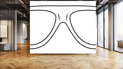 Rounded Aviator Shield frame glasses fashion accessory illustration. Sunglass front view for Men, women, unisex silhouette style, flat rim spectacles eyeglasses with lens sketch style outline isolated Wall mural