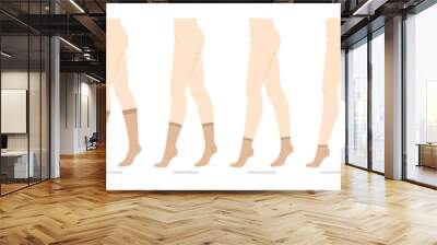 Set of stocking hosiery Invisible, low cut, ankle, crew, mid calf, knee high, over knee length hose. Fashion accessory clothing technical illustration. Vector side view for Men, women, flat sketch Wall mural