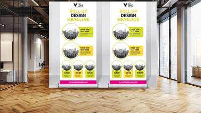 Roll up banner design template, vertical, abstract background, pull up design, modern x-banner, rectangle size.  Wall mural