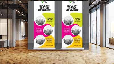 Roll up banner design template, vertical, abstract background, pull up design, modern x-banner, rectangle size.  Wall mural