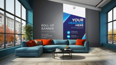 Roll up banner design template, vertical, abstract background, pull up design, modern x-banner, rectangle size.  Wall mural