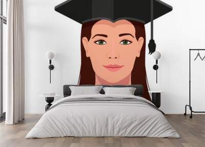 College girl student, university graduate in graduation cap and gown. Wall mural