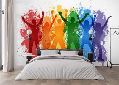 colorful silhouettes of people supporing  LGBT rights Wall mural