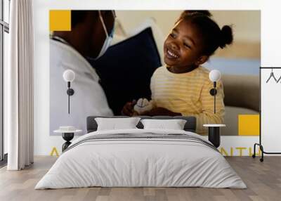 Childhood cancer awareness month text with smiling african american girl patient and male doctor Wall mural