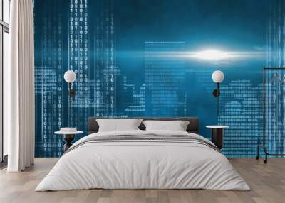 Code binary interface and blue background Wall mural