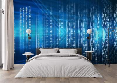 Code binary interface and blue background Wall mural