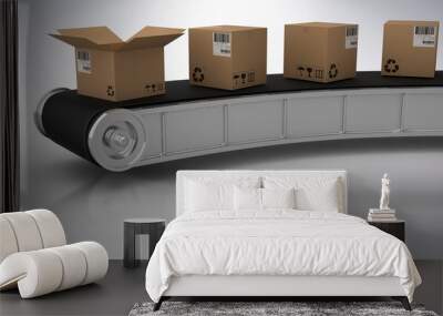 Composite 3d image of brown cardboard boxes on production line Wall mural