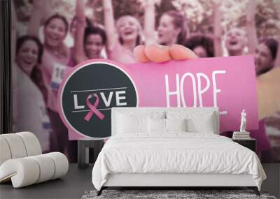 Composite image for breast cancer awareness with text on card Wall mural