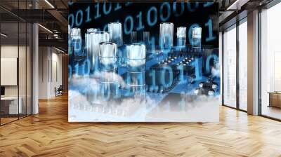 Composite image of close up of blue circuit board Wall mural