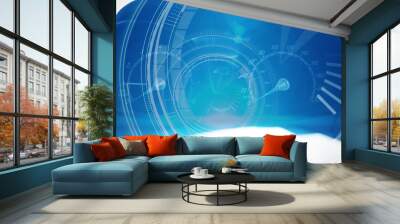 Composite image of interfaces dial in dark blue background with Wall mural