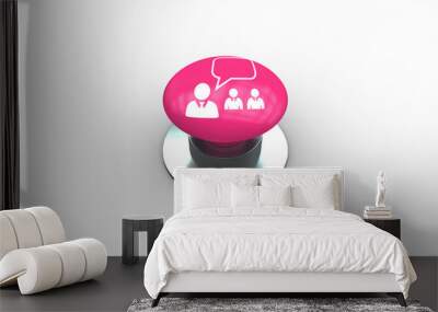 Composite image of manager speaking to staff graphic on pink push button Wall mural