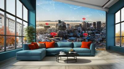 Composite image of red wifi symbol Wall mural