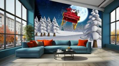 Composite image of santa flying his sleigh Wall mural