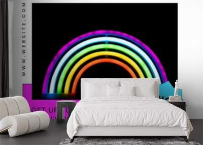 Composition of cyber monday text over rainbow on black background Wall mural