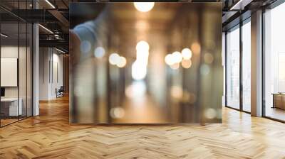 Composition of midsection of man praying with holy bible open with blurred corridor Wall mural