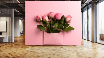 Composition of roses on pink background Wall mural