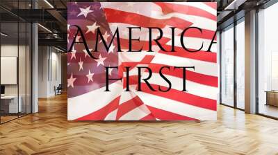 Composition of text america first in black over billowing american flag Wall mural