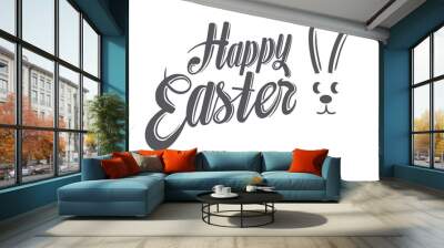 Digital png illustration of rabbit with happy easter text on transparent background Wall mural