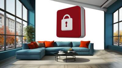 Digital png illustration of red cube with padlock symbol on transparent background Wall mural