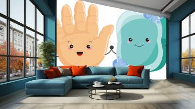 Digital png illustration of smiling hand and blue sponge on transparent background Wall mural