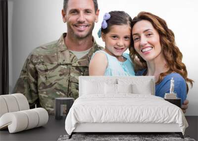 Digital png photo of caucasian male soldier with family on transparent background Wall mural