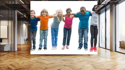 Digital png photo of happy diverse children embracing on transparent background Wall mural