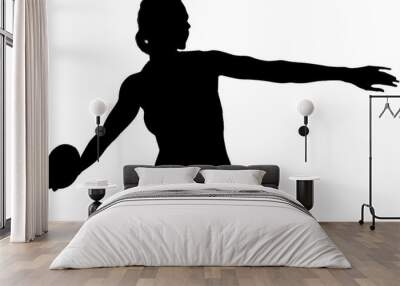 Digital png silhouette image of female athlete throwing discus on transparent background Wall mural