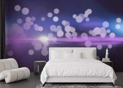 Glowing purple spots of light over purple light trails in background Wall mural