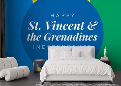 Illustration of happy st vincent and the grenadines independence day text in blue circle Wall mural