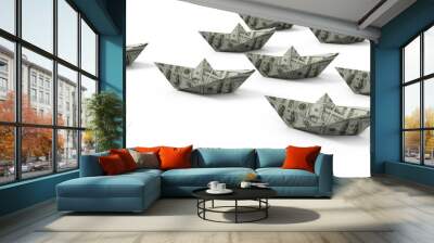 Illustration of multiple boats made with american dollar currency Wall mural