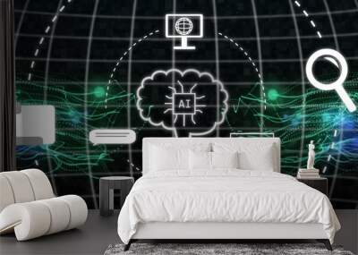 Image of ai chat and data processing over light trails and grid Wall mural