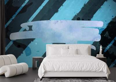 Image of blue shape with copy space over lines on black background Wall mural