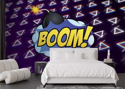 Image of boom text over retro vibrant pattern background Wall mural