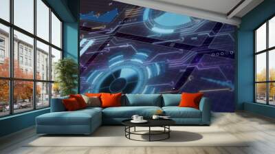 Image of data processing over black background Wall mural