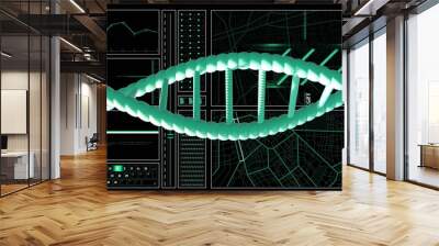 Image of dna strand spinning over data processing on black background Wall mural