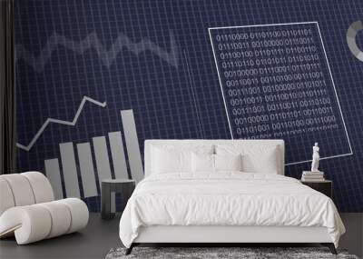 Image of financial data processing over dark background Wall mural