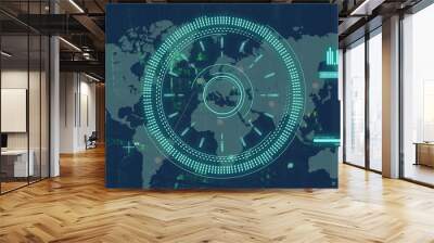 Image of loading circles and bars over changing numbers , graph and map Wall mural