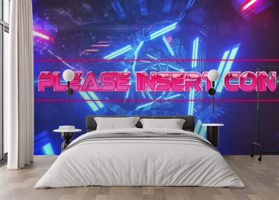 Image of please insert coin text banner over neon blue tunnel in seamless pattern Wall mural