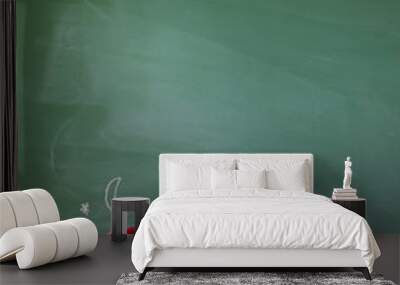 Image of school supplies, apple and notebook over drawings on black board Wall mural