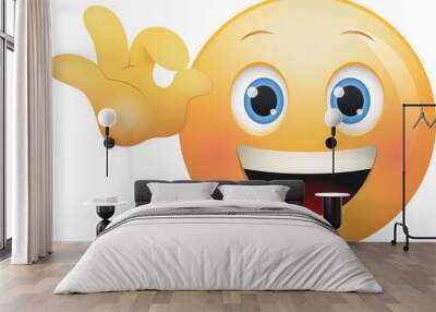 Ok hand smiling face emoji icon Wall mural