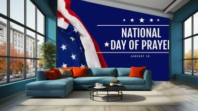 Vector image of national day of prayer text and american flag on blue background Wall mural