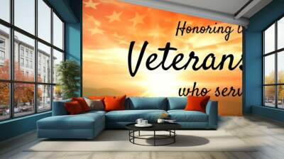 veterans day soldier in front of flag Wall mural