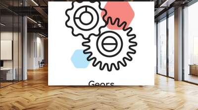 Gears icon vector sign and symbol isolated on white background, Gears logo concept, outline symbol, linear sign Wall mural