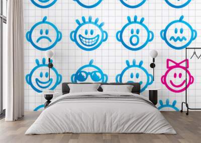 Set of faces with various emotion expressions. Wall mural