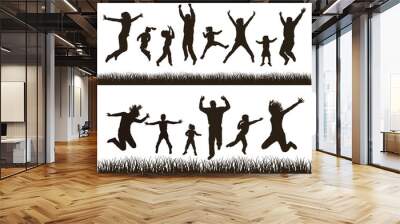 Young active family . Very detailed silhouettes. Wall mural