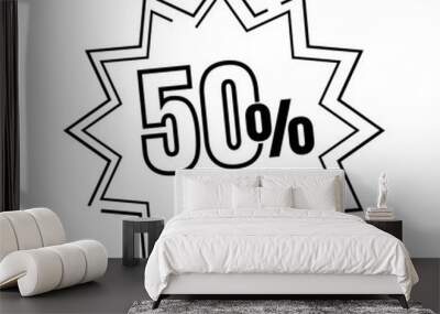 50% percent off (offer), online super discount icon, black and white sketch style vector illustration design, mega sale icon figurine  Wall mural