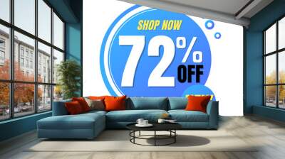 72% off, shop now, super discount with abstract blue and yellow sale design, vector illustration.percent offer, Seventy two Wall mural